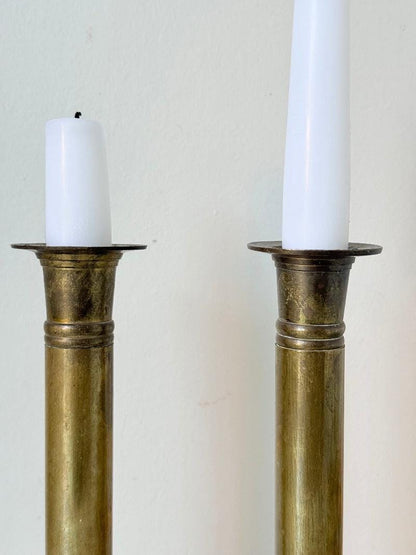 Pair of Vintage Brass Candlesticks with Elegant Square Bases