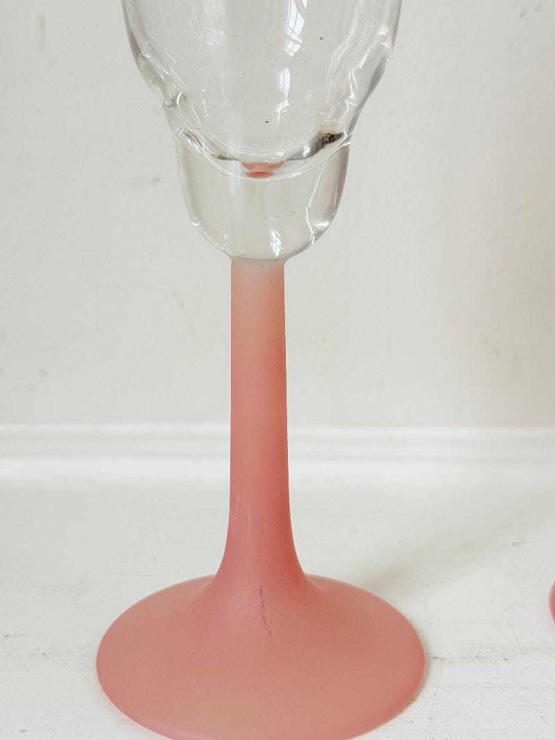 1980s Frosted Pink Tulip Champagne Flutes, Set of Five