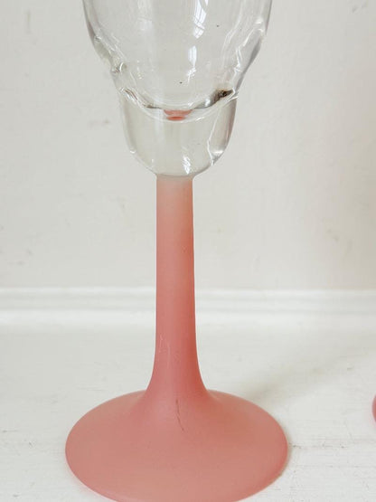 1980s Frosted Pink Tulip Champagne Flutes, Set of Five