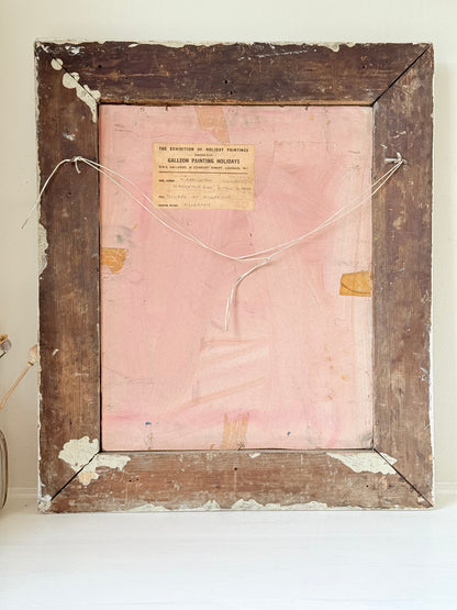 Framed floral oil painting on board by Muriel Hester Broughton, 1970, shown on a white surface with decorative carved frame