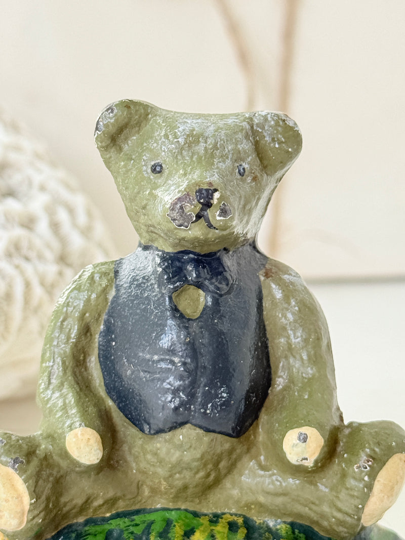 Close up of the green teddy bear&